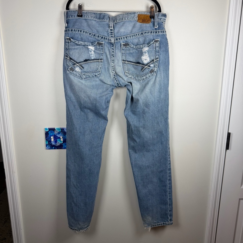 BKE Carter Jeans Mens Blue Denim Straight Western Stitch 36x32 Cowboy Distressed